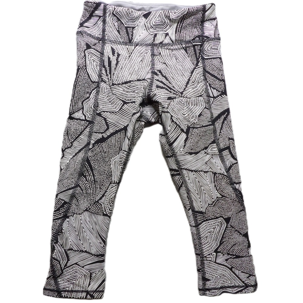 Lululemon Pace Crop Leggings Women 2 Black White Abstract Yoga Run Luxtreme HIIT